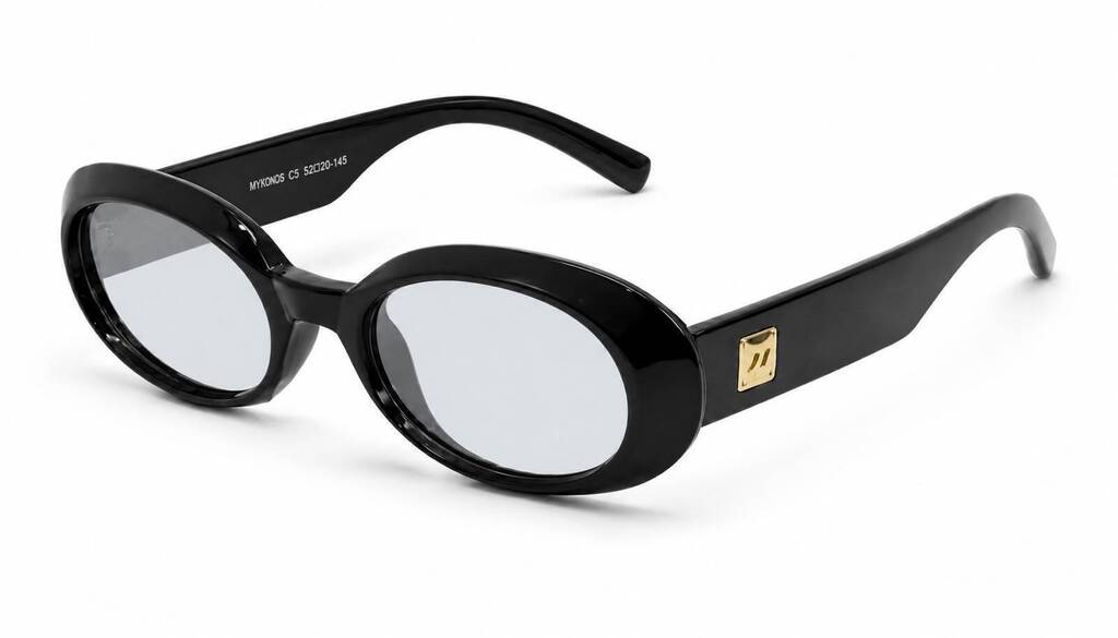 Óculos de grau com armação preta e lentes redondas