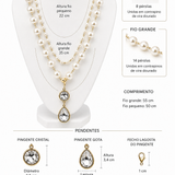 Colar Lupi com pérolas, pingente em cristal e gota; comprimento indicado