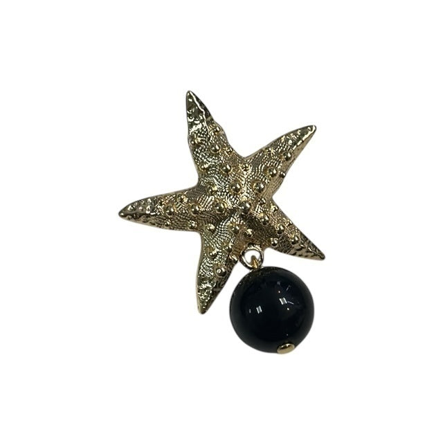 Brinco de estrela dourada com pingente oval preto
