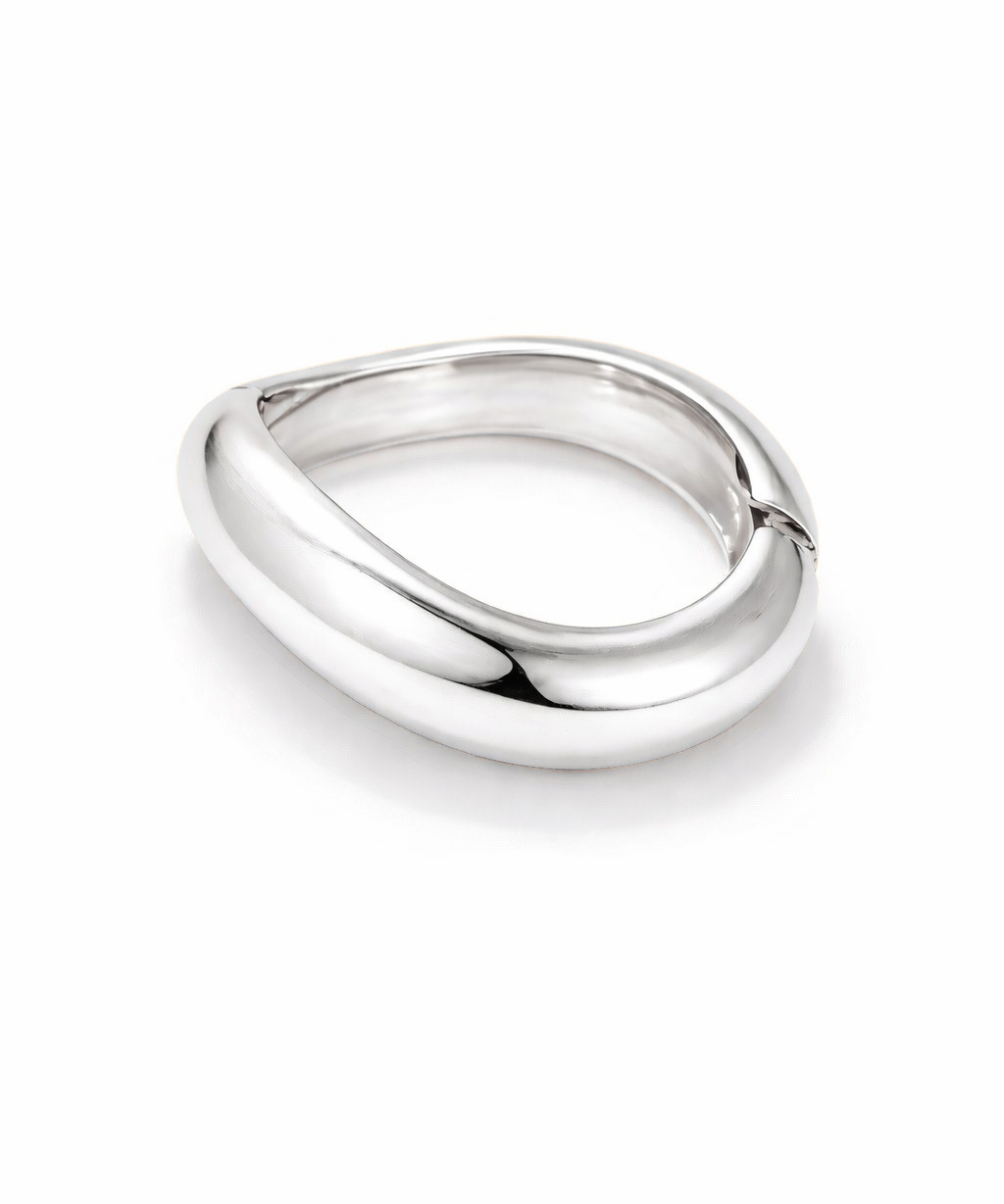 Pulseira Nika curva prateada brilhante, aro curvo polido