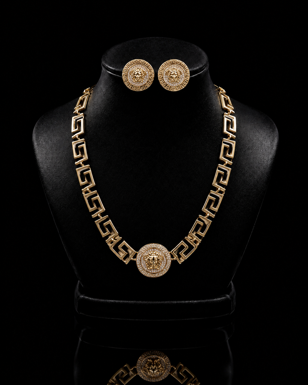 Conjunto de colar e brinco Palermo dourado, pingente circular e elos