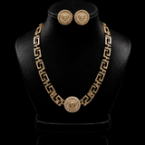 Conjunto de colar e brinco Palermo dourado, pingente circular e elos