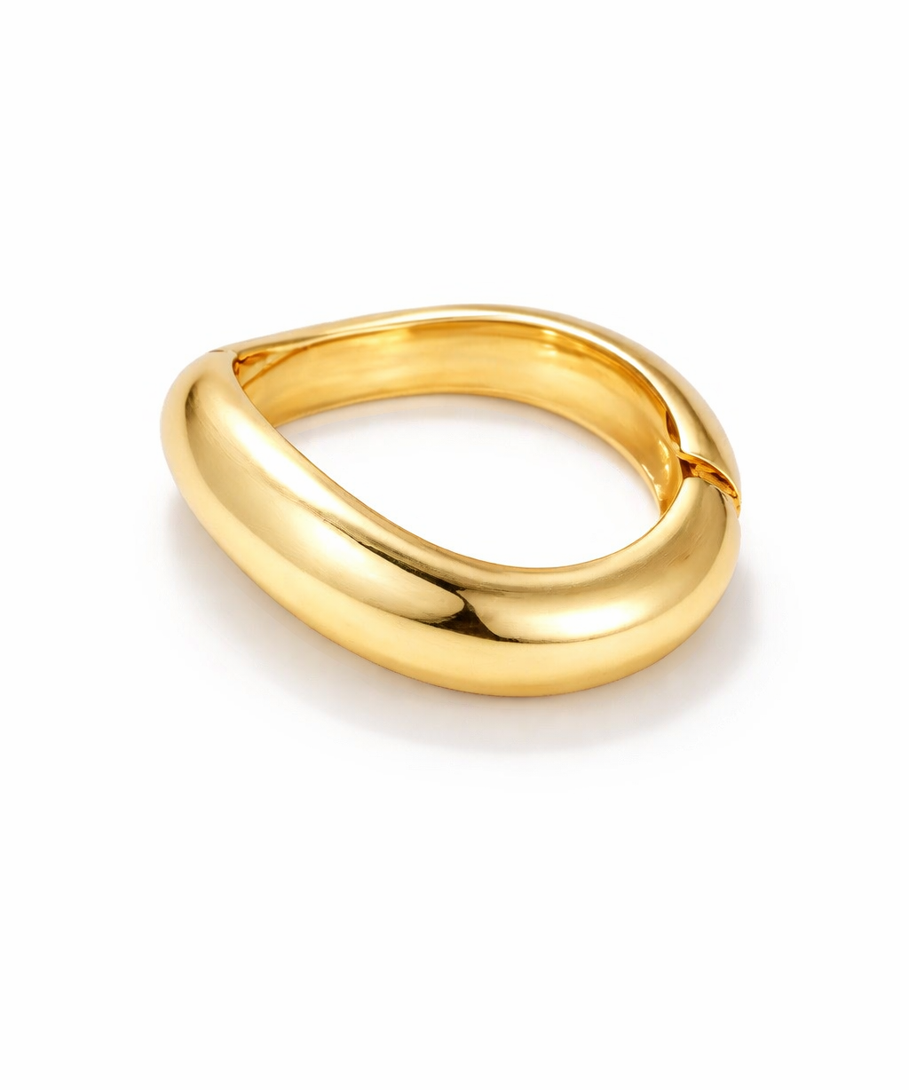 Pulseira Nika curva dourada brilhante, aro curvo polido