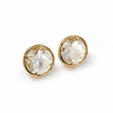 Par de brincos com pedra cristal transparente e aro dourado