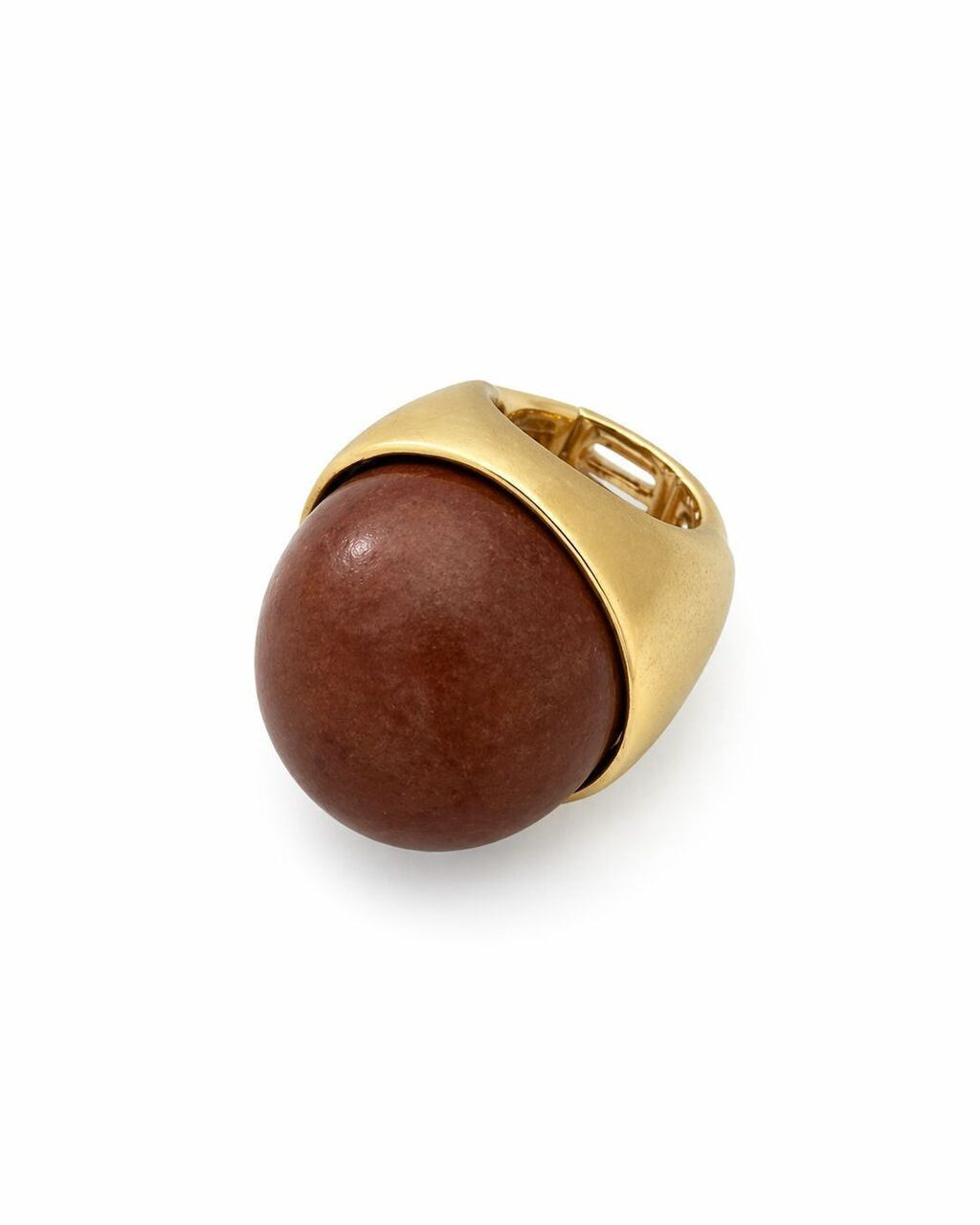 Anel Nuria com aro dourado e pedra oval marrom lisa