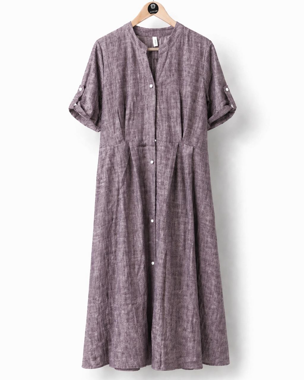 Vestido chemise marrom mescla com botões frontais e mangas amplas