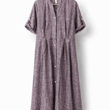 Vestido chemise marrom mescla com botões frontais e mangas amplas