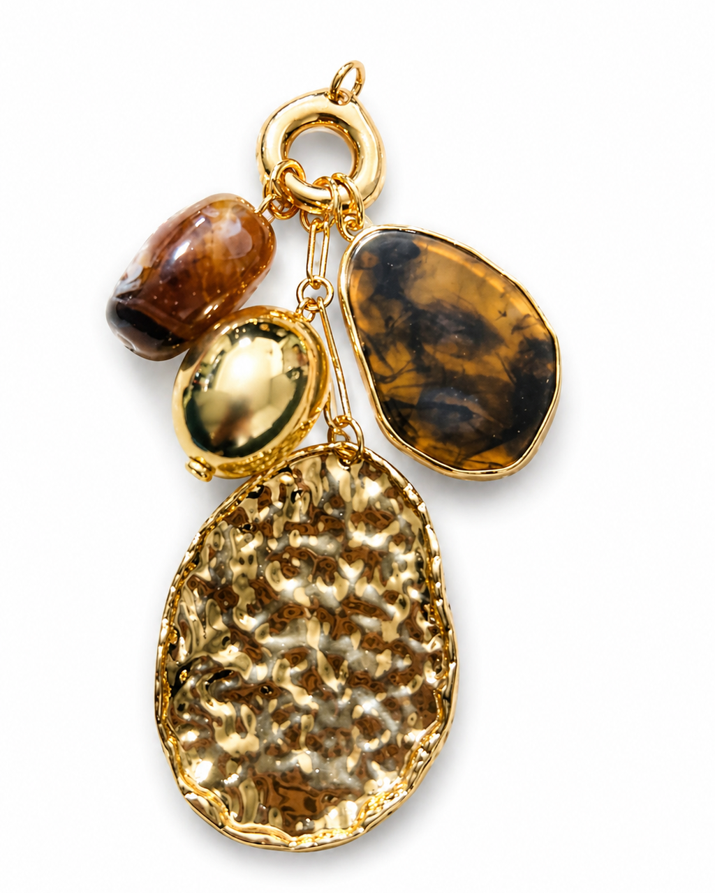Colar Lucelia com pingente dourado em gotas e pedras marrom e escura
