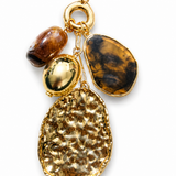 Colar Lucelia com pingente dourado em gotas e pedras marrom e escura