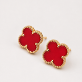 Brincos em trevo vermelho com detalhes dourados