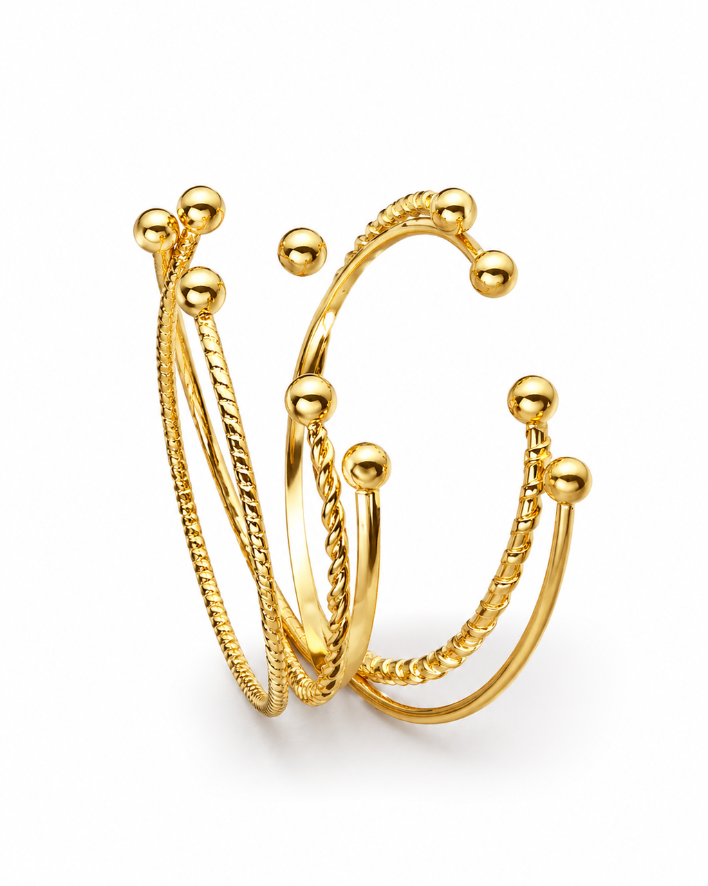 Conjunto de pulseiras douradas com esferas e correntes finas