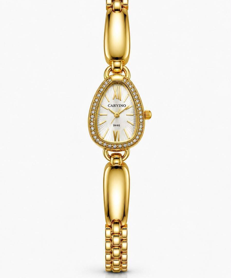 Relógio Cartino dourado com mostrador branco e pulseira de elos ajustável