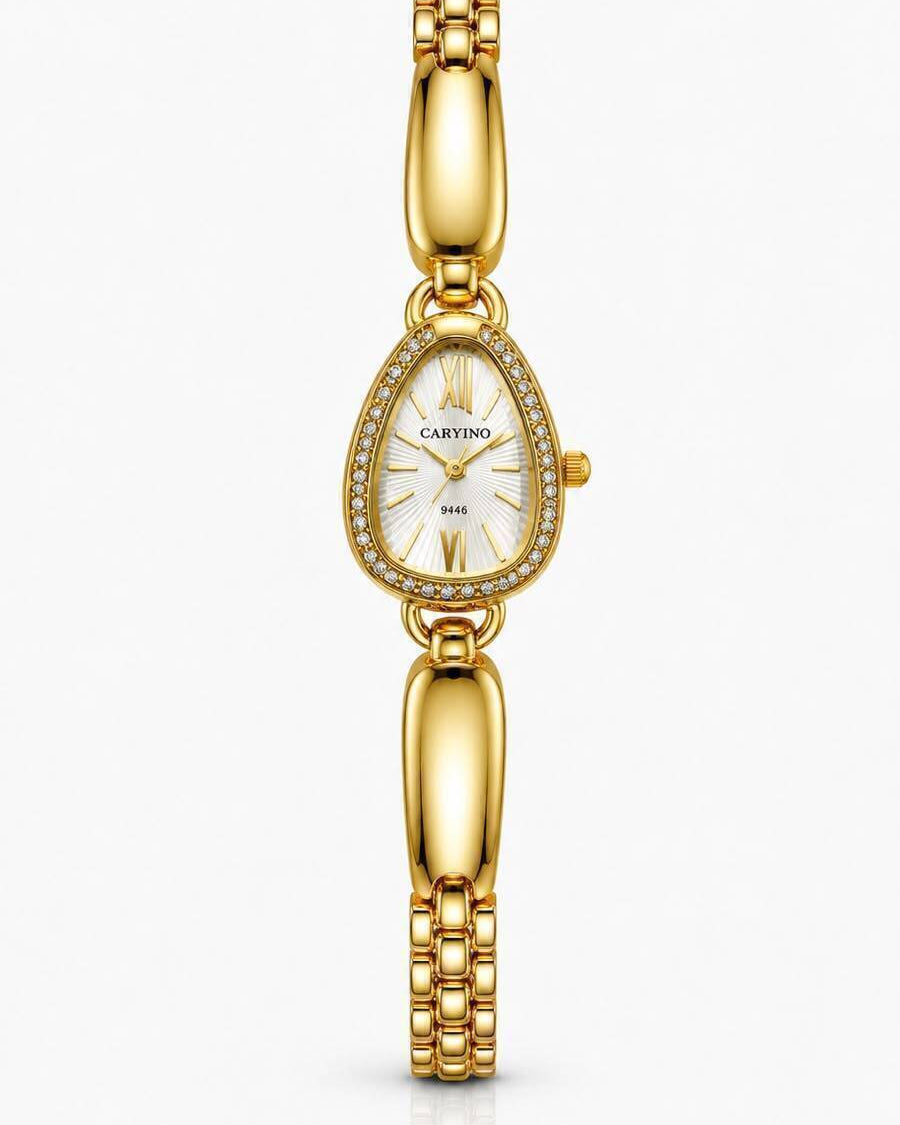 Relógio Cartino dourado com mostrador branco e pulseira de elos ajustável