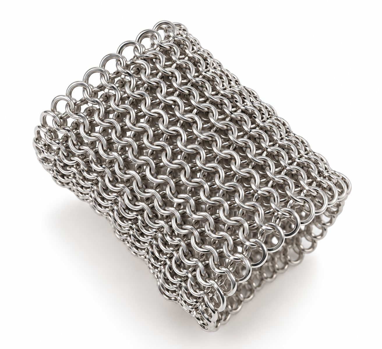 Pulseira de correntes prateadas em malha aberta, estilo pulseira larga