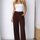 Calça pantalona marrom escura com cós elástico