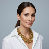 Colar dourado em camadas, tipo corrente, com elos texturizados