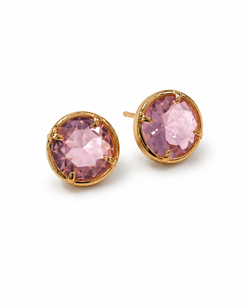 Par de brincos com pedra cristal rosa e aro dourado