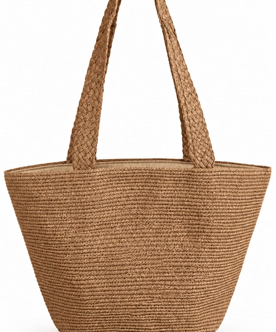 Bolsa tote caramelo de palha trançada, alças altas