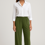 Calça verde militar de pernas largas com cós elástico