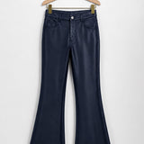 Calça Gregória marinho, pantalona de cintura alta com botão e zíper frontal.