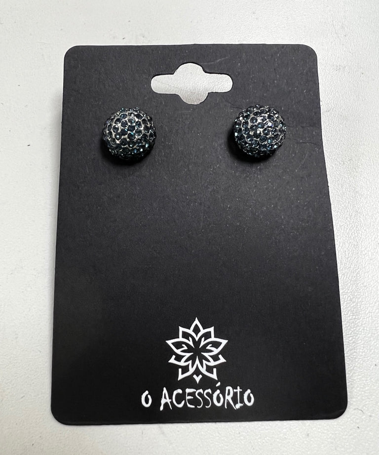 Par de brincos de bolinha com brilho, cor escura, fecho de haste