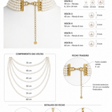 Colar Megan com voltas de pérolas e fecho dourado, pingente pendente