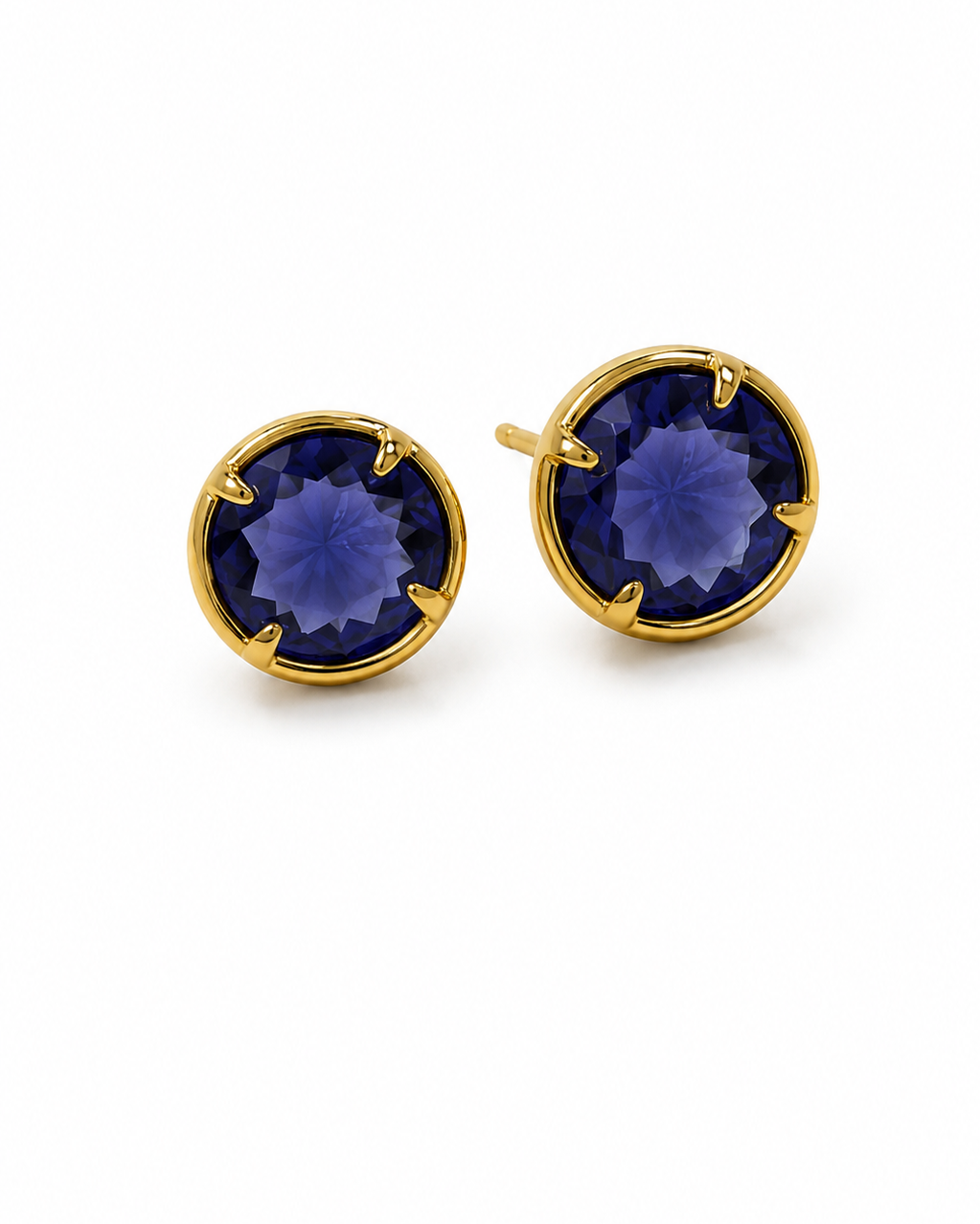 Par de brincos com pedra cristal violeta escuro e aro dourado