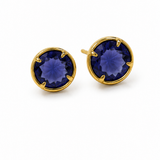 Par de brincos com pedra cristal violeta escuro e aro dourado
