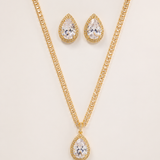 Conjunto de colar e brinco Riviera em metal dourado com pedras transparentes