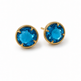 Par de brincos com pedra cristal azul claro e aro dourado