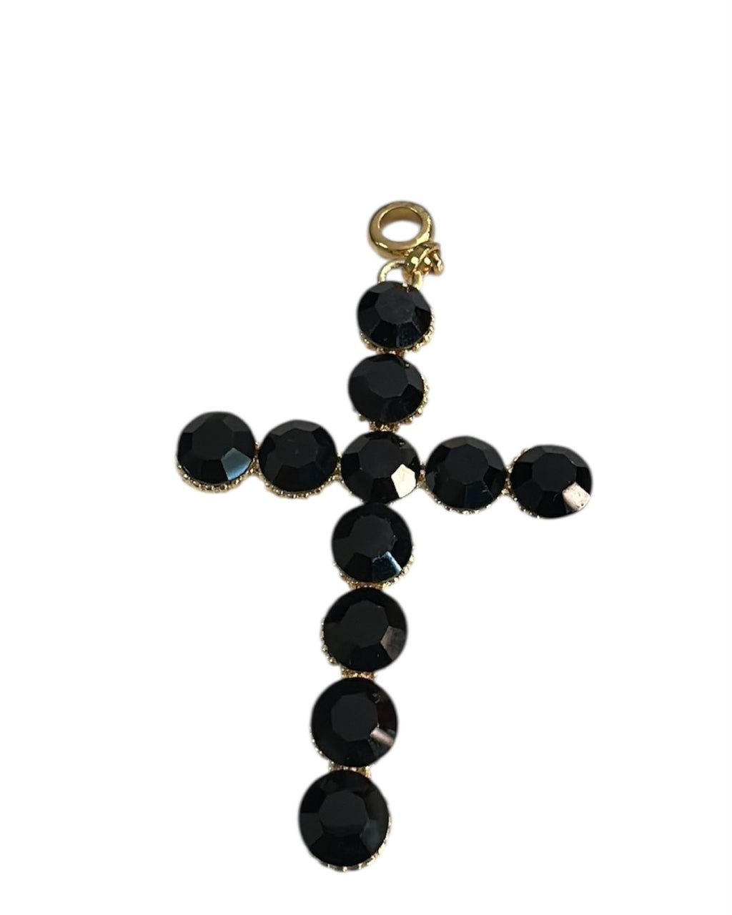 Pingente cruz com strass preto e argolinha dourada