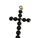 Pingente cruz com strass preto e argolinha dourada