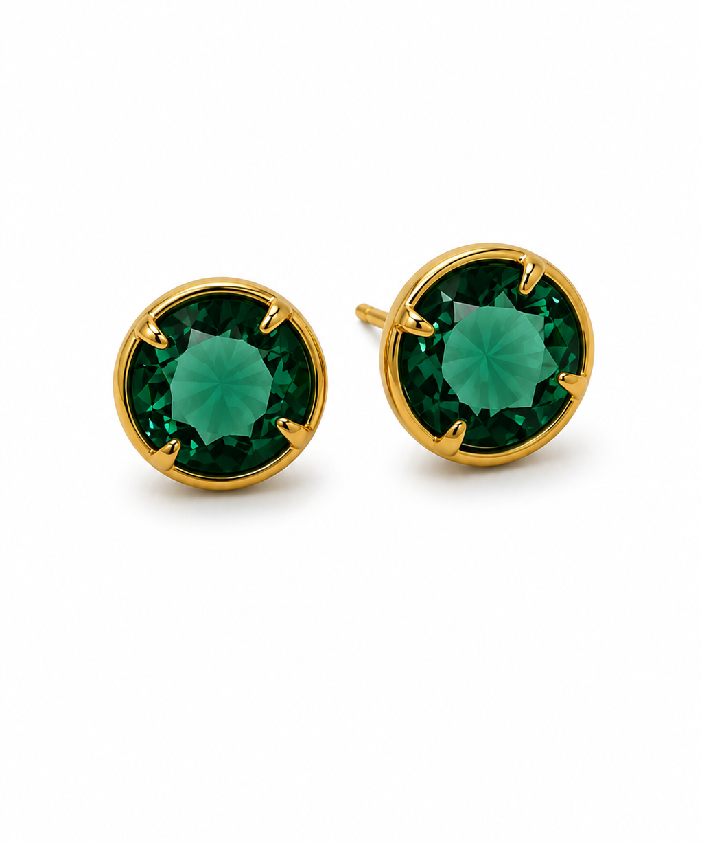 Par de brincos com pedra cristal verde e aro dourado