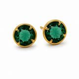 Par de brincos com pedra cristal verde e aro dourado