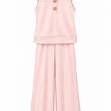 Conjunto de blusa sem mangas rosa candy com botões e calça pantalona