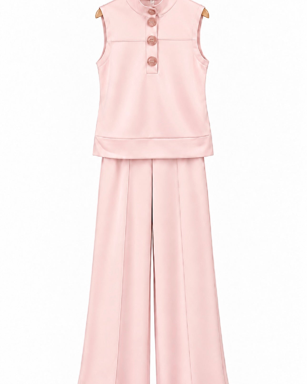 Conjunto de blusa sem mangas rosa candy com botões e calça pantalona