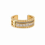 Ear cuff dourado com pedras brilhantes e design escalonado