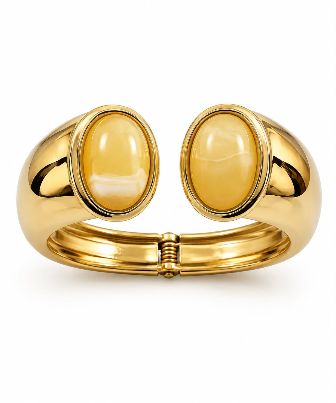 Bracelete com pedras ovais amarelas em metal dourado