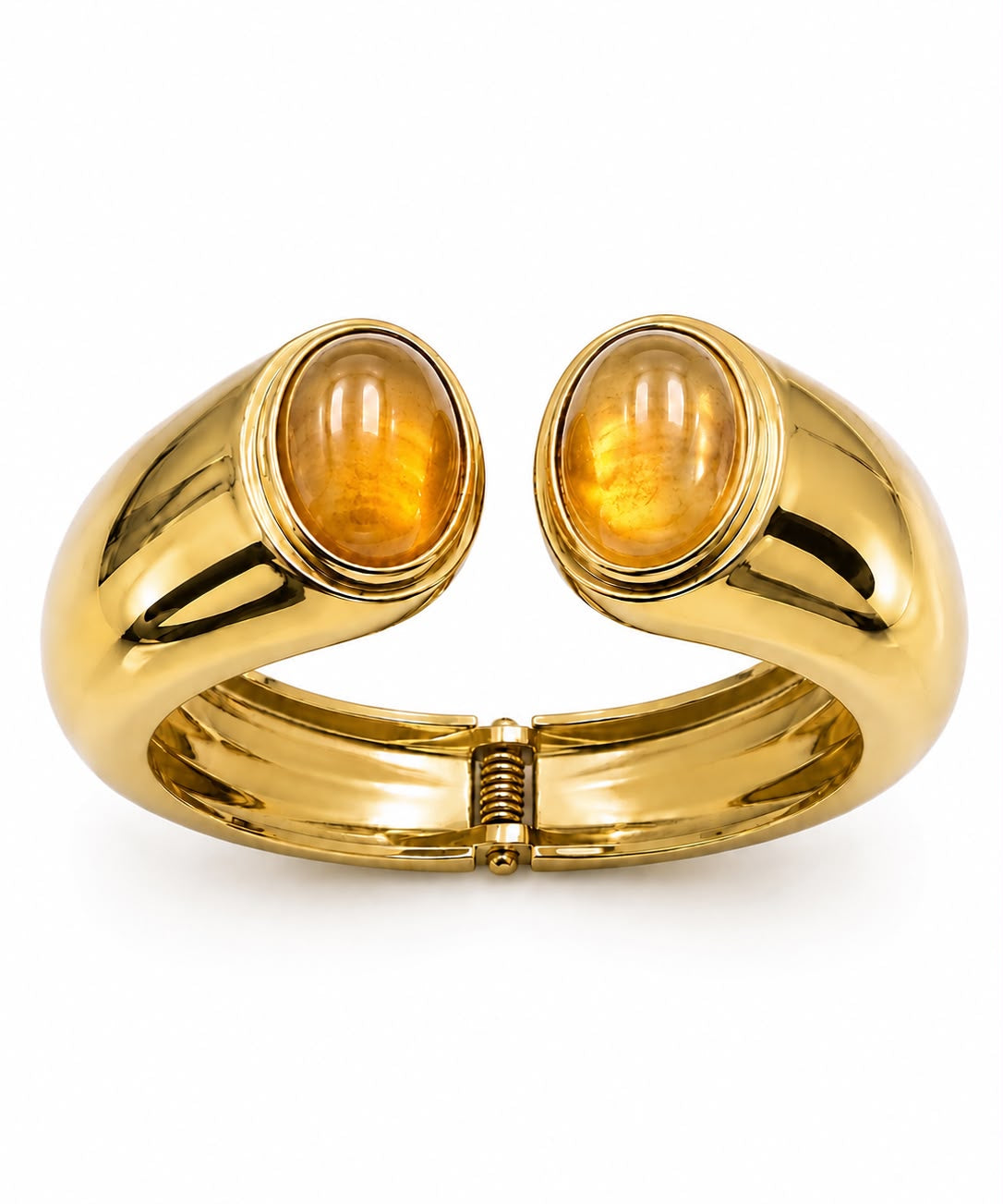 Bracelete com pedras ovais âmbar no metal dourado