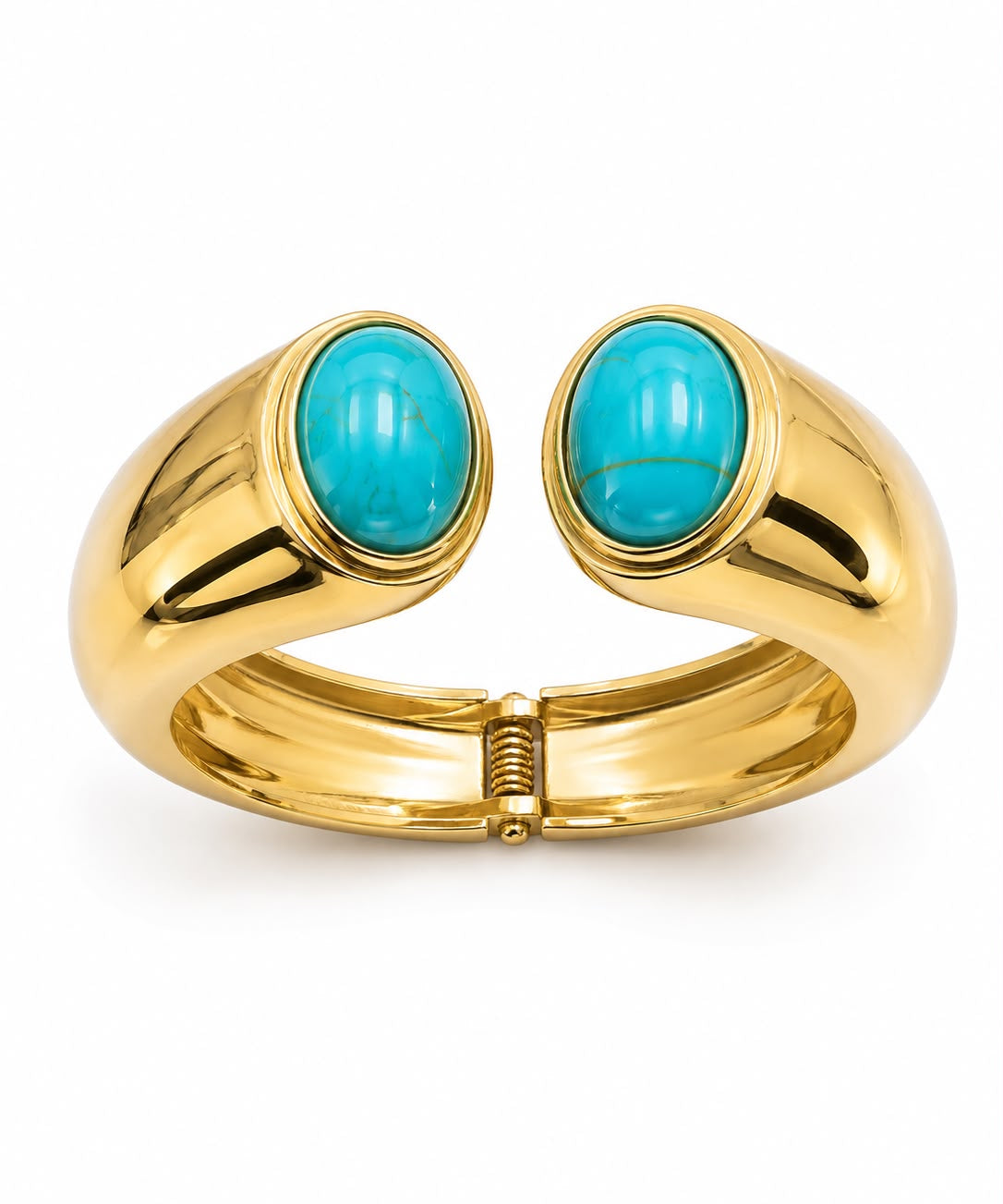 Bracelete com pedras ovais azul-turquesa em metal dourado