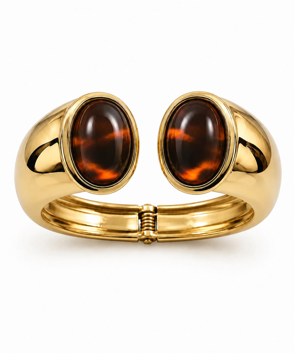 Bracelete com pedras ovais marrom no metal dourado
