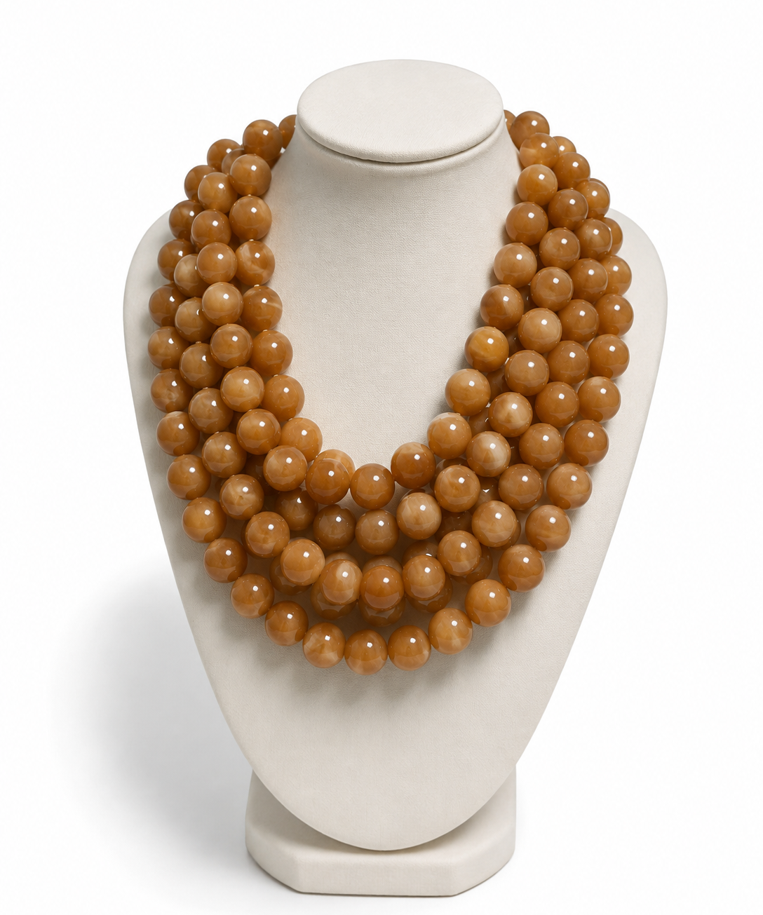 Colar maxi de pérolas marrom-douradas esféricas, em camadas