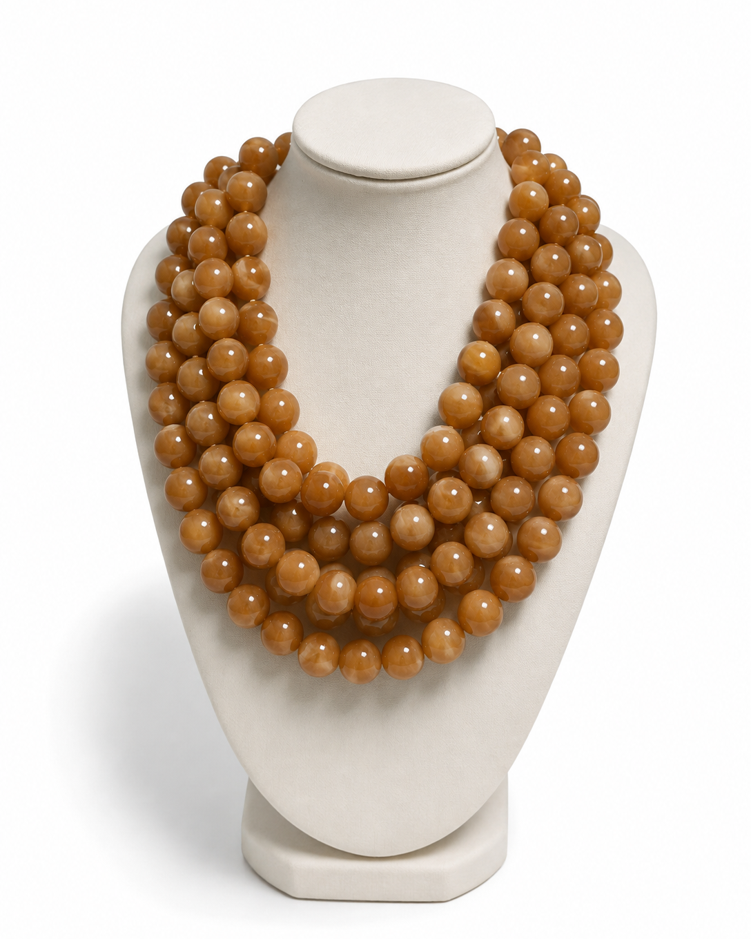 Colar maxi de pérolas marrom-douradas esféricas, em camadas