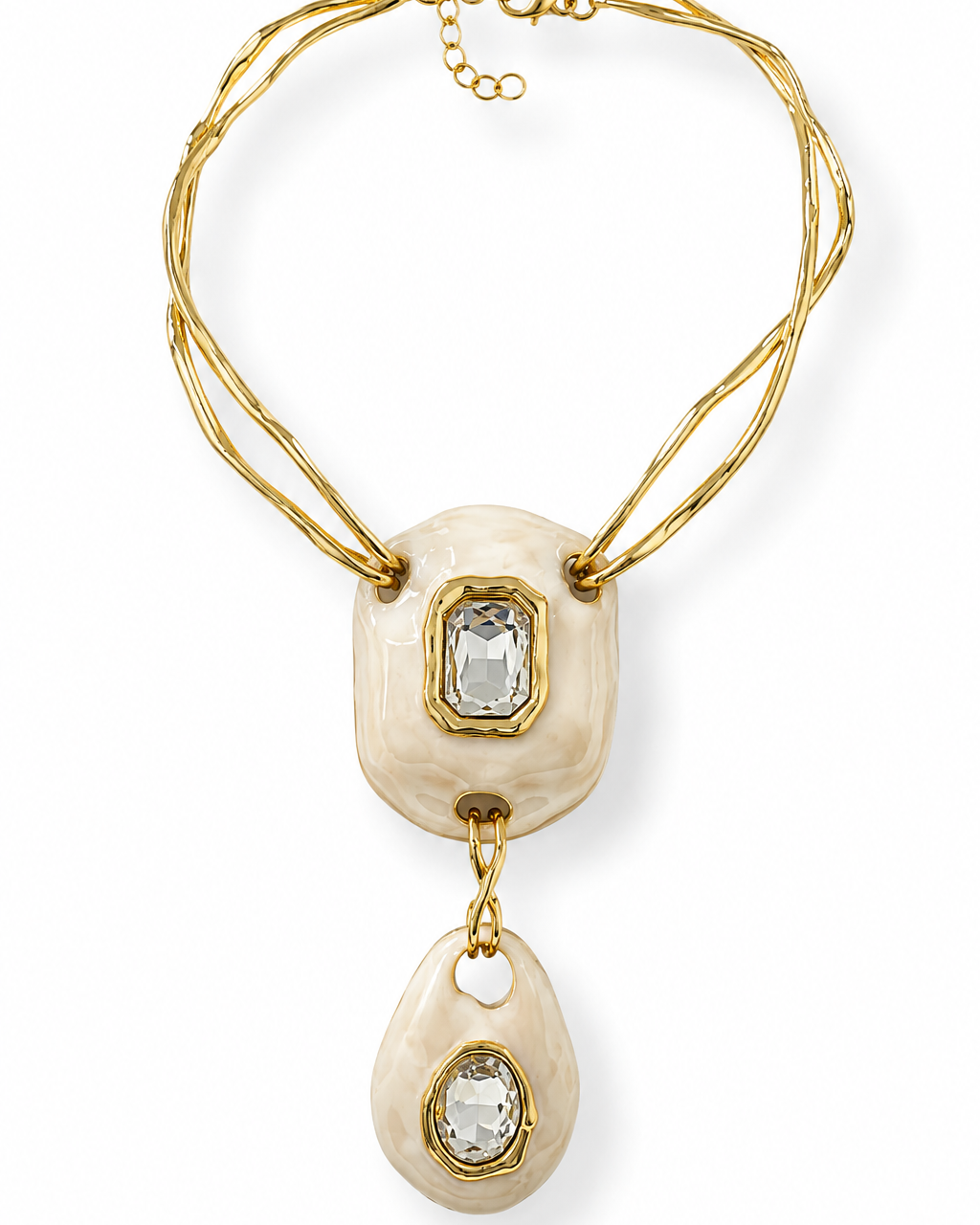 Colar choker dourado com pingente nude e pedras transparentes, corrente ajustável