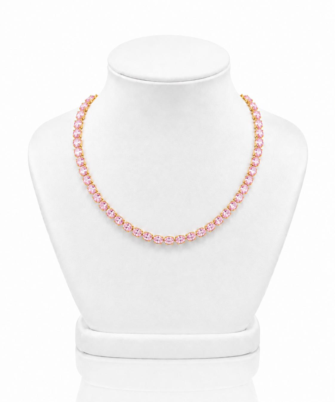 Colar oval de pedras rosa claro com brilho