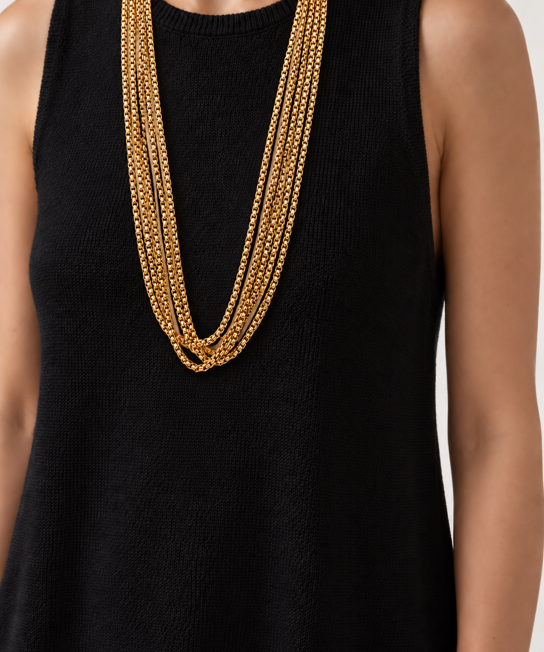 Colar multi-metal dourado em camadas, estilo corrente