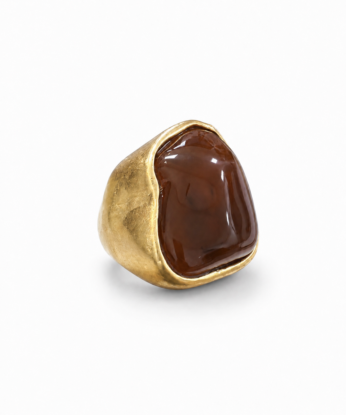 Anel Aya dourado com pedra marrom oval