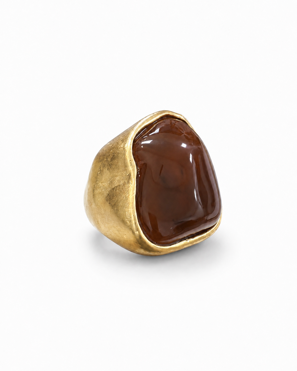 Anel Aya dourado com pedra marrom oval