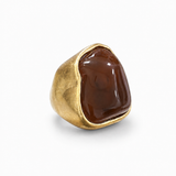 Anel Aya dourado com pedra marrom oval