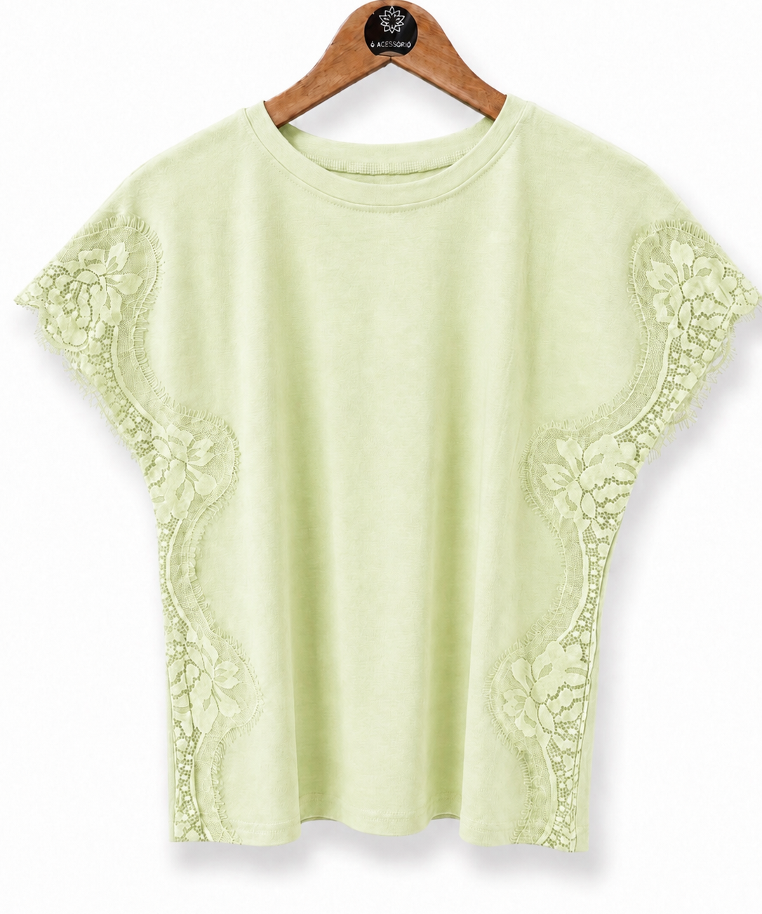 Blusa Ana Clara verde menta com renda verde nas mangas e laterais